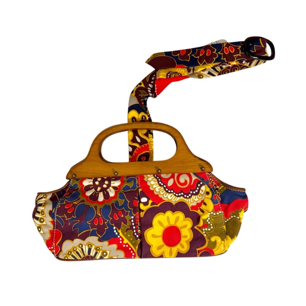 NEW J. Crew Multicolor Wooden Handle Retro Bag‎ Hippie Boho Colorful Preppy